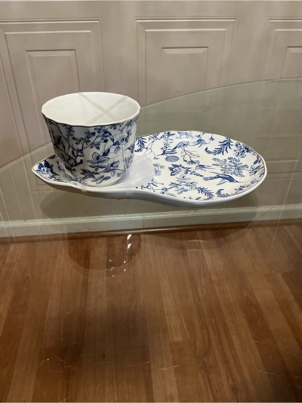 Grace Teaware Fine Porcelain Teacup & Snack Plate Set Floral Bird NEW